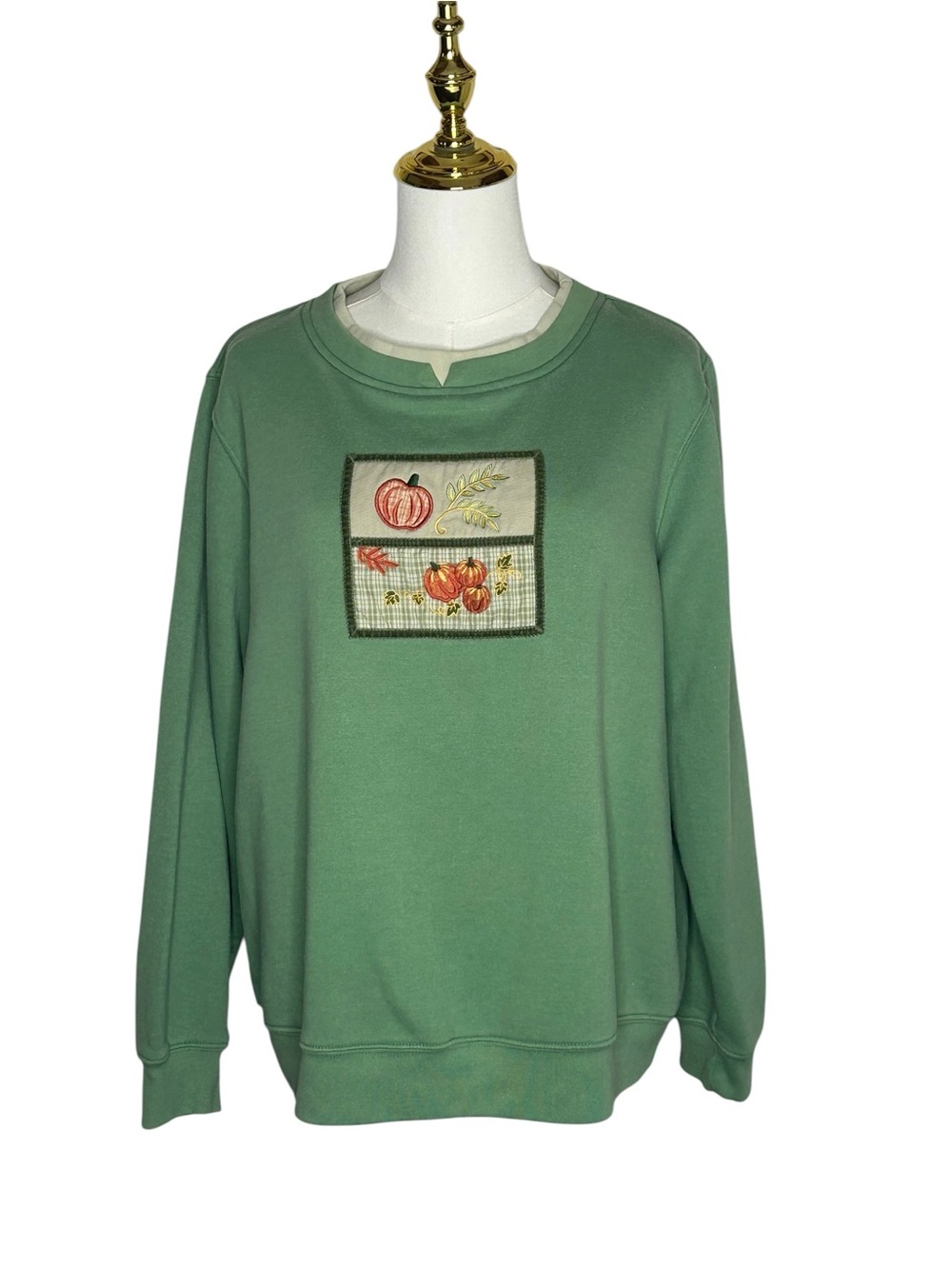 Shenanigans Vintage Green Crewneck Pumpkin Y2K Sweatshirt Grannycore Autumn Sz L